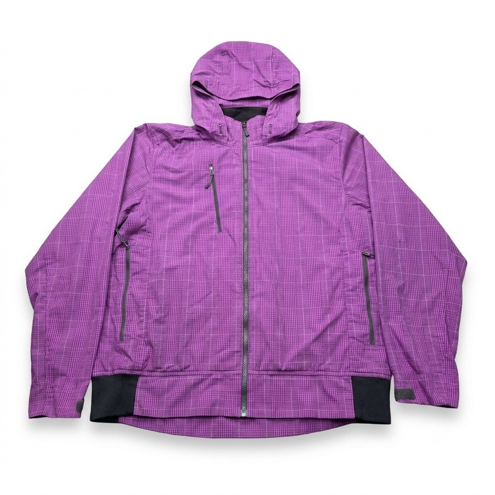 The North Face Mens Large L Purple Plaid Hooded Windbreaker Full Zip Jacket‎